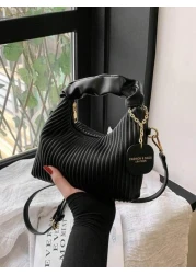 Stylish Minimalist All Match Pleated Woven PU Zipper Handbag Mini Portable Shoulder Bag Perfect For Women Shopping Dating Party Gift