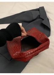 حقيبة كروشيه هلالية الشكل عصرية ذات نقشات منسوجة، حقيبة كاجوال ذات لون موحد، حقيبة كتف متقاطعة الجسم، متعددة