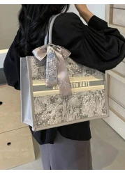 1pc 11in 7 9in 3 9in Fashionable Women s Tote Bag Large Capacity Square Shape Lightweight With Exquisite Silk Scarf Decoration Made Of Scratch And Abrasion Resistant Material Suitable For Shopping Dat