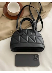 Classic Fashion Solid Color Quilted PU Leather Tote Bag Women s Versatile Dome Top Handle Crossbody Bag Simple Travel Vacation Handbag With Adjustable Shoulder Strap Business Commuting Briefcase Shoul