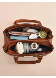 Lightweight Business Casual Litchi Embossed Square Bag Pom Pom Decor PU Mothers Day Gift For Mom For Teen Girls Women College Students Rookies White Collar Workers Perfect For Office College Work Busi