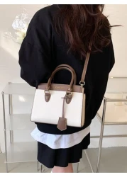 BELLEBORG حقيبة مستطيلة اللون بتفاصيل حرفية ، خفيفة الوزن ، كاجوال للمكتب، للطالبات الجامعيات ، الموظفين الجدد وم