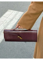Burgundy Bag Cherry Red Envelope Wine Red Envelope Upscale New Handbag European And American Fashion Crocodile Flip Hand Organ Bag Dinner Bag Shoulder Bag Messenger Bag