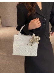 1pc 2pcs Set Fashionable Quilted Square Tote Bag With Letter Pattern And Skinny Scarf Decor Large Capacity PU Shoulder Bag Purse Set Professional Business Briefcase For Work Commute Casual Handbag Off