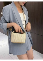 Summer Korean Style Straw Woven Small Tote Bag Casual Women s Handbag Shoulder Crossbody Bag Vacation Essentials Perfectly Matching With Beach Accessories Women