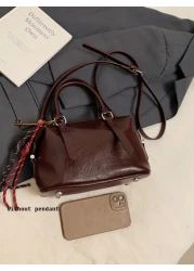 الحقيبة اليدوية الجلدية الحديثة مناسبة للتنقل اليومي والعمل، ذات طراز أكاديمي بلون أحمر ، بسيطة وأنيقة