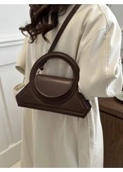 حقيبة يد دائرية عصرية بلون صلب ، حقيبة كتف على شكل حقيبة تصميم بسيط، حقيبة تسوق للسيدات