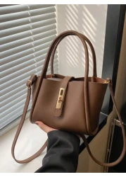 حقيبة يد جديدة متعددة الاستخدامات من جلد PU بلون سادة للأم جديدة في الأزياء ، مع محفظة عملة صغيرة وحزام حمل عبر