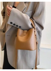 Fashionable Mini Litchi Grain Versatile Solid Color Elegant Casual Tote Shoulder Bucket Bag