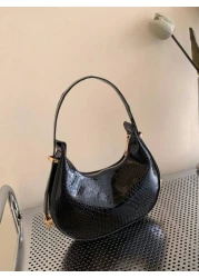 حقيبة هوبو منقوشة بجلد الثعبان المعدني بلون صلب، حقيبة كتف منقوشة بجلد التمساح ، حقيبة باقيت صيحة الموضة، حقي