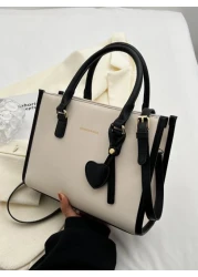 Lightweight Business Casual Letter Graphic Contrast Binding Square Bag For Teen Girls Women College Students Rookies White collar Workers Perfect for Office College Work Business Commute Outdoors Trav