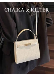 1pc CHAIKA KILTER Solid Color PU Leather Handbag Women s Fashion Stone Texture Square Tote Bag With Strap Decor Metal Lock Top Handle Zipper Closure Removable Adjustable Shoulder Strap Suitable For Da