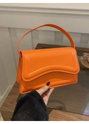 حقيبة مربعة صغيرة من الجلد الصناعي اللون البرتقالي للسيدات، حقيبة يد بسيطة وأنيقة للخروج، موضة متعددة الاستخ