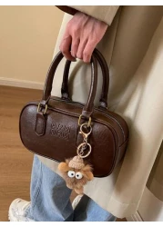 Vintage Retro Bag 1pc Coffee Brown Shoulder Bag With Doll Accessory Large Capacity Soft Leather Boston Tote Bag For Women Four Season Commuter Handbag Fall Winter New Arrivals Japanese Bag