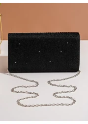Vincy Glitter Handbag Glamorous Elegant Exquisite Quiet Luxury Sequin Stylish Luxury Shiny Glitter Ruched Detail Flap Square Bag Evening Bag Dinner Bag For Party Girl Woman Bride Perfect For Party Wed