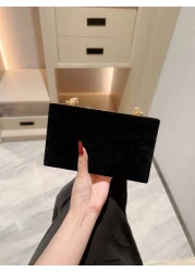 1pc Velvet Box Clutch Bag Glittery Metal Crystal Decor Evening Bag For Gown Formal Party Wedding Bridal Purse Crossbody Bag