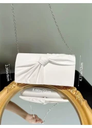 Women s Elegant Bow Knot Flap Clutch Evening Bag Formal Party Handbag Genuine Leather Wedding Purse Romantic White Bridal Bag Envelope Chain Shoulder Bag Ballroom Dance Crossbody Bag Valentines Perfec