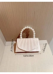 An Elegant Classic Pleated Design Evening Bag Romantic Faux Pearl Party Clutch Bag Luxury Satin Formal Dress Bag Flap Clutch With Chain Strap For Prom Perfectly Matching With New Years Outfit Excellen