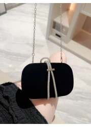 Moonlit EveBag Lightweight Business Casual Metallic Diamond Decorated Box Clutch Evening Bag Evening Bag Dinner Bag Glamorous Elegant Exquisite Quiet Luxury Rhinestone For Party Girl Woman Bride Perfe