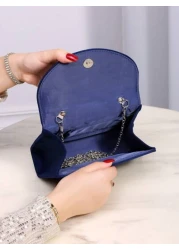 Elegant And Fashion Navy Blue Corduroy Handbag Wrist Pleated Magnetic Closure Flap Cover Evening Bag Suitable For Ladies Daily Use Birthday Party And Wedding Ball Chain Bag Best Birthday And Valentine