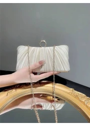 حقيبة سهرة نسائية فاخرة بطيات من الساتان المزينة بإبزيم حلقي لامع للحفلات والمناسبات الرسمية والأعراس مع حما