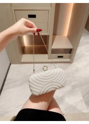 1 حقيبة سهرة مساء أنيقة على شكل صندوق لؤلؤية صناعية، حقيبة يد رومانسية بيضاء لحفل الزفاف، ديكور راقي من الأحجا