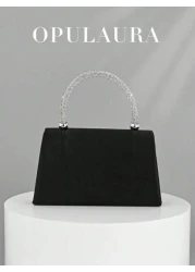 OpulAura Women s European And American Fashion Black Satin Flap Clutch Evening Bag Sparkling Elegant Bowknot Rhinestone Decor Party Handbag Luxury Satin Formal Dress Bag Chain Shoulder Bag Suitable Fo