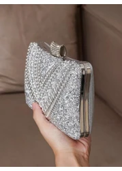 Rhinestone Embellished Evening Clutch Handbag Women s Shoulder Crossbody Chain Bag Square Mini Party Purse Glamorous Rhinestone Bag