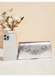 Vincy Glitter Handbag 1pc Evening Handbag With Sparkling Rhinestone Buckle Detail Pu Leather Small Square Bag Can Be Shoulder Cross Body Or Clutch Bag Perfect For Parties