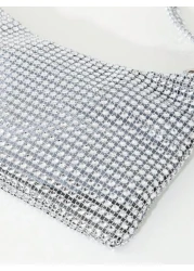 Silver Sparkly Faux Rhinestone Plastic Clutch Bag With Zipper Perfect For Parties Gatherings And Wedding Ceremonies Glamorous Rhinestone Bag