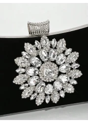 Women s Fashion Black Velvet Evening Bag Romantic Wedding Clutch Purse Luxury Crystal Decor Formal Party Dress Handbag Bridal Crossbody Bag