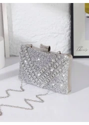 حقيبة مسائية مرصعة بالراين للنساء، مزخرفة بشكل V من المعدن المرصع بالراين، حقيبة مربعة لافتة، مناسبة للعروس و
