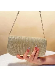 Women s Fashionable Elegant Pleated Clutch Bag Formal Party Evening Bag With Chain Shoulder Strap