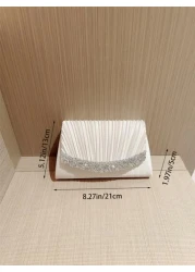 1pc Classic Pleated Satin Evening Dress Clutch Bag Formal Party Handbag Romantic Wedding Bridal Envelope Bag With Rhinestone Decor Chain Shoulder Bag Tready Party Bags Perfect For Party Wedding Prom D