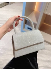 Moonlit EveBag Glamorous Elegant Exquisite Quiet Luxury Sequin Luxury Shiny Portable Glitter Flap Square Bag Mini Silver For Party Prom Evening Bag Dinner Bag For Party Girl Woman Bride Perfect For Pa