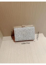 One Shiny Rhinestone Encrusted Box Shaped Evening Clutch Bag For Women Elegant Luxury Formal Dress Mini Bag For Romantic Wedding Bridal Party Prom Chain Shoulder Bag Square Purse Perfect For Party Wed