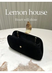 1pc Black Elegant Velvet Vintage Metal Leaf Clasp Formal Party Clutch Purse Suitable For Evening Gowns Banquets Weddings And Formal Occasions Perfectly Matching With Prom Dresses For Women Prom Access
