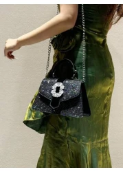 حقيبة كتف نسائية عصرية، وصول جديد، تصميم راقٍ، كاجوال ومتنوع الاستخدام، قماش بو بسيط، لون سادة، زخرفة من الرا