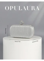 OpulAura Vintage Luxury Shiny Clutch Flashy Ring Clasp Design Fashion Party Handbag Elegant Mini Box Shaped Evening Bag With Chain Suitable For Party Wedding Formal Occasions