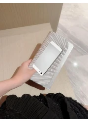 Moonlit EveBag Glitter Bling Shiny Glamorous Elegant Exquisite Mini Pleated Flap Design Evening Bag Dinner Bag For Party Girl Woman For Female Perfect For Party Wedding Prom Dinner Banquet For Best Gi