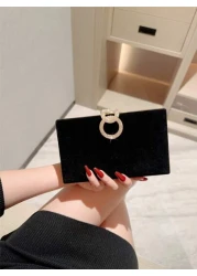 1pc Luxury Velvet Box Shaped Evening Bag Party Bag With Sparkly Crystal Button Decor Suitable For Formal Gown Prom Wedding Banquet Perfect For Party Wedding Prom Dinner Banquet Matching With Holiday P