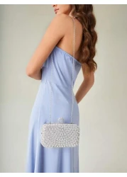 SHEIN Belle Lightweight Business Casual Rhinestone Decor Bucket Bag Mini Drawstring Design Clear Bag Faux Pearl Bag Evening Bag Dinner Bag Glamorous Elegant Exquisite Quiet Luxury Rhinestone For Party