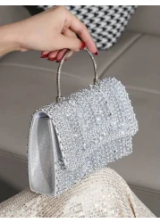 Elegant Silver Sparkling Rhinestone Decor Party Clutch Handbag Crystal Beaded Evening Bag For Women Formal Occasions Perfect For Party Wedding Prom Dinner Banquet Matching With Holiday Party Dress Eve