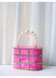 حقيبة سهرة برباط سلسلة ، نمط الخرز المرصع بحجر الراين البني بلون وردي زهري', 'مناسبة للأعراس والمناسبات الفاخر