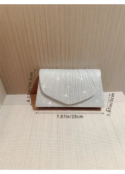 A Glittering Shiny Flip Evening Bag Mini Party Clutch With Pleated Design Envelope Bag With Chain Tready Bride Bag Perfect For Party Wedding Prom Dinner Banquet Matching With Wedding Dress Formal Dres