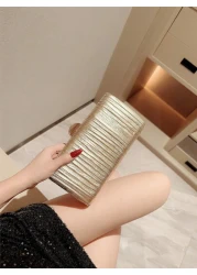1pc Gold Glitter Leather Box Clutch Bag Fashionable Luxury Handbag For Formal Party Gala Banquet Evening Dress Ball Crossbody Chain Bag