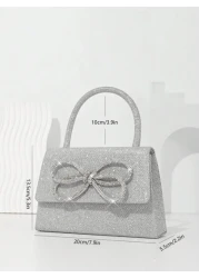 حقيبة مسائية صغيرة للنساء مزخرفة بالترتر والراين اكسسوار فيونكة كبيرة، حقيبة جذابة للسهرات والحفلات والزفاف