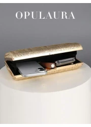 حقيبة يد أنيقة ذات تصميم محبب من الجلد الذهبي، حقيبة سهرة فاخرة من الطراز الرجعي، حقيبة يد أنيقة ذات سلسلة، من