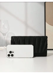 Women Elegant Pleated Satin Evening Clutch Handbag For Wedding Party Formal Occasion Envelop Flap Chain Shoulder Crossbody Bag Perfect For Party Wedding Prom Dinner Banquet Matching With Holiday Party