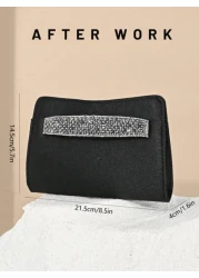 Women Elegant Satin Clutch Bag Rhinestone Decor Party Handbag Romantic Wedding Purse High End Mini Evening Dress Bag Suitable For Formal Party Ball Christmas Gala